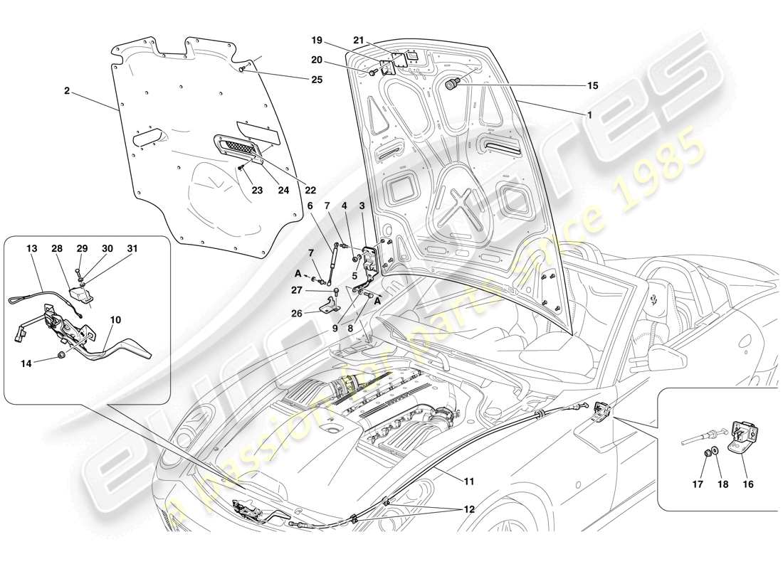 ferrari 599 sa aperta (usa) engine compartment lid parts diagram