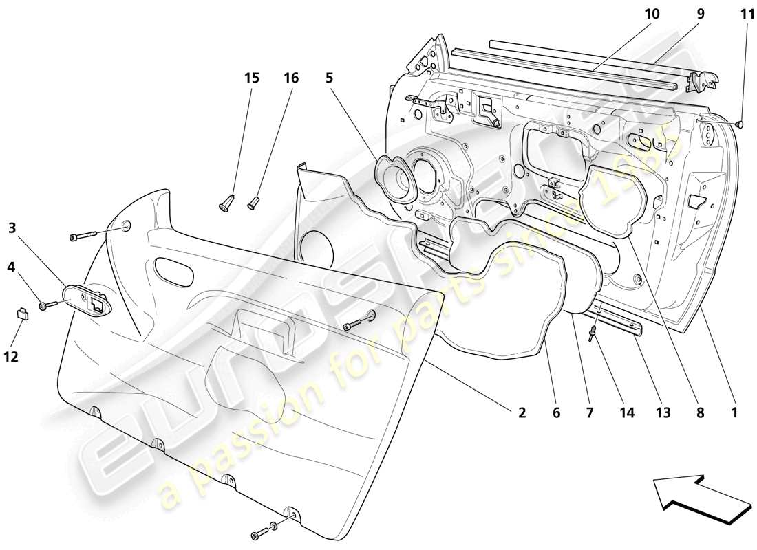 maserati trofeo doors - framework and coverings parts diagram