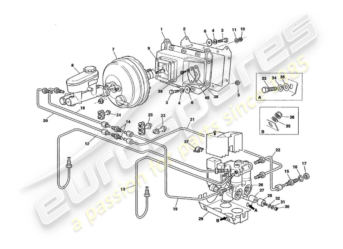 aston martin v8 volante (2000) servo & modulator part diagram