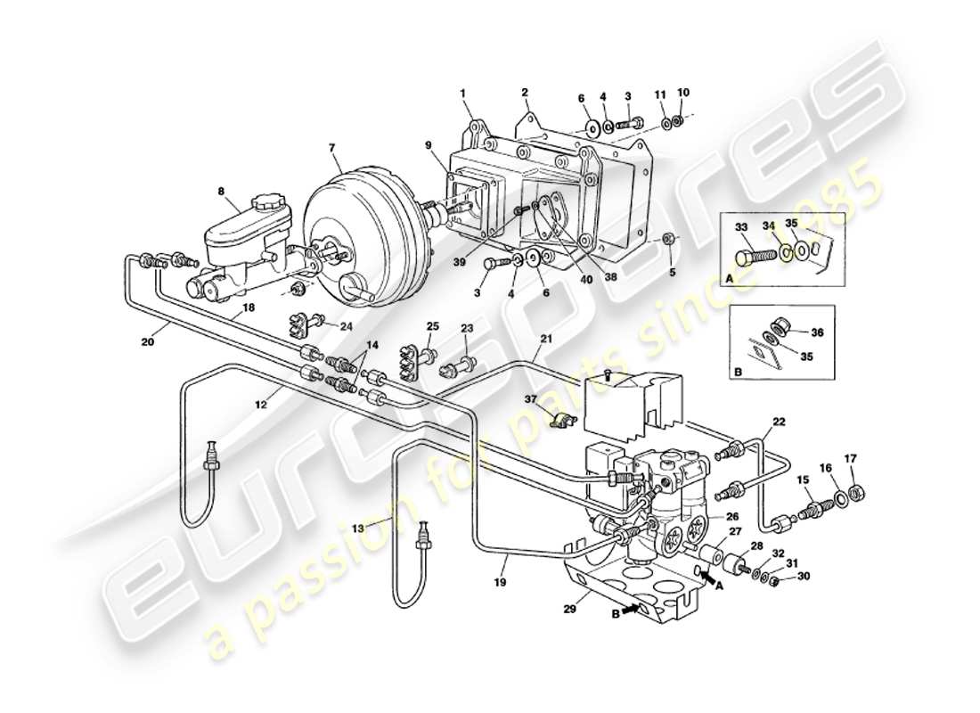 aston martin v8 volante (1999) servo & modulator part diagram