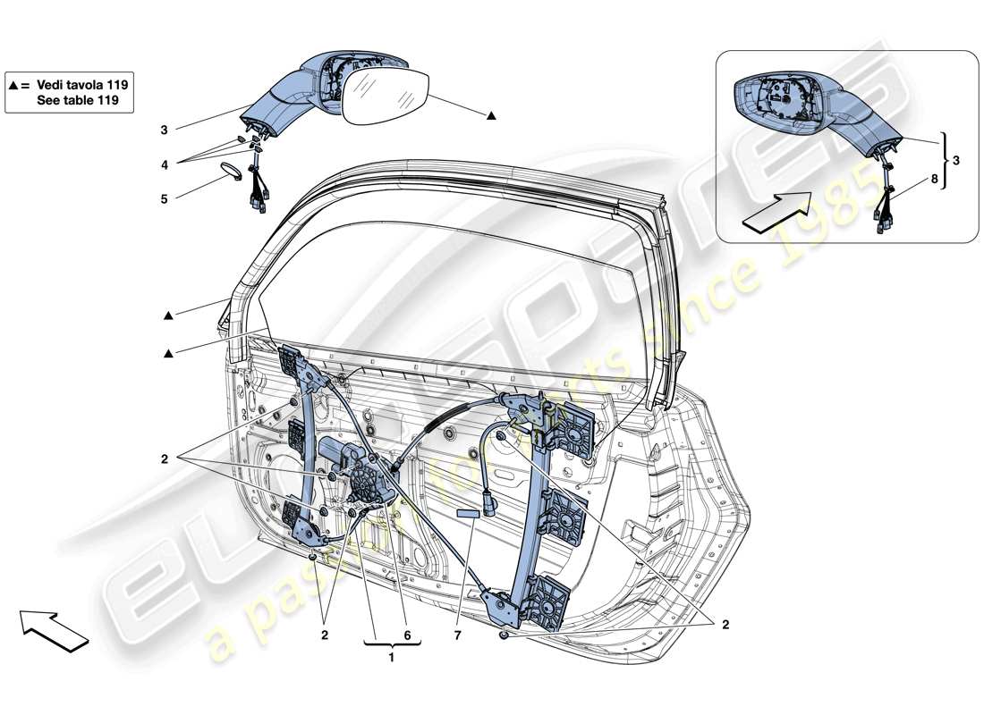 ferrari 488 gtb (rhd) doors - power window and rear view mirror part diagram