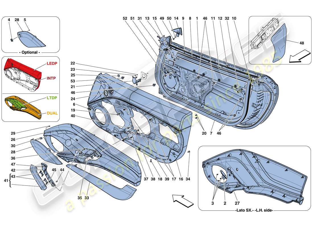 ferrari california t (usa) doors - substructure and trim part diagram