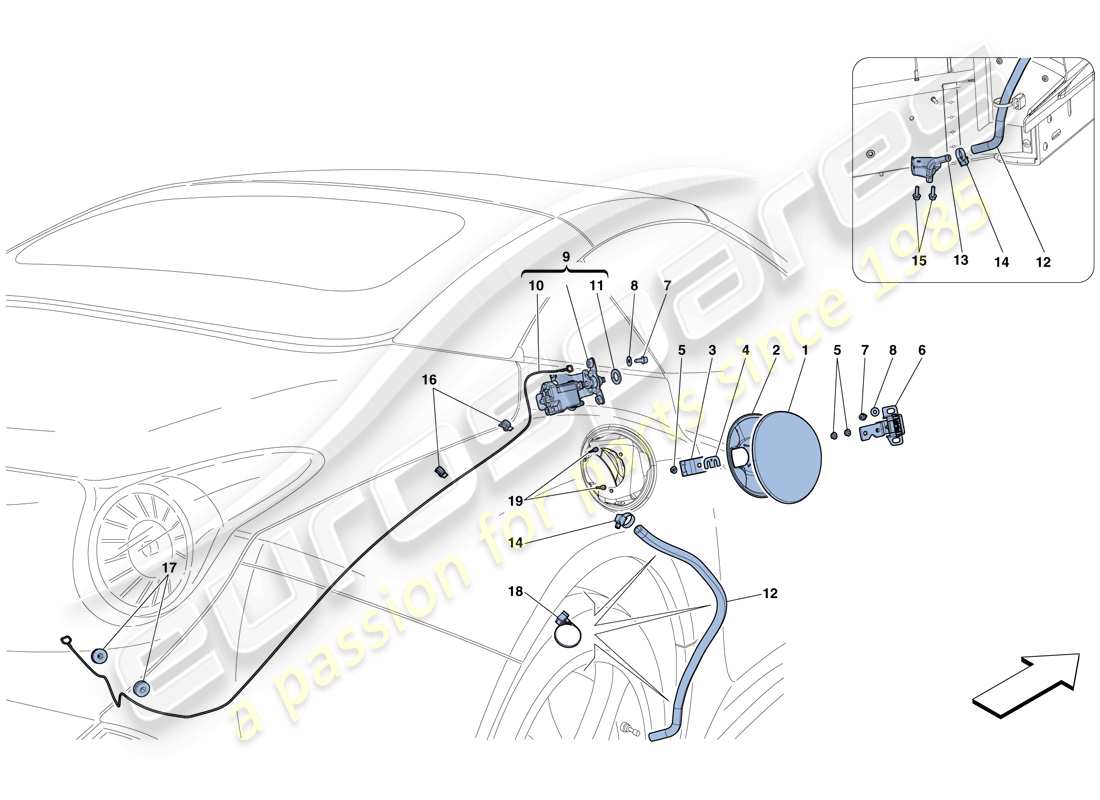 ferrari california t (rhd) fuel filler flap and controls parts diagram