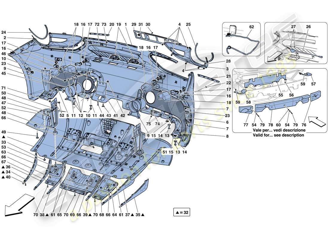 ferrari 488 gtb (europe) rear bumper part diagram