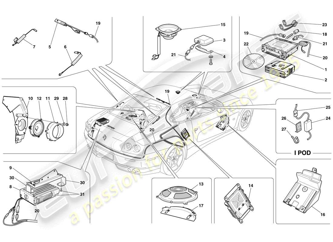 ferrari 612 sessanta (rhd) audio - gps system parts diagram