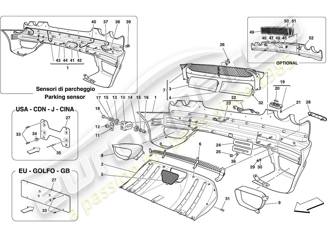 ferrari f430 coupe (usa) rear bumper parts diagram