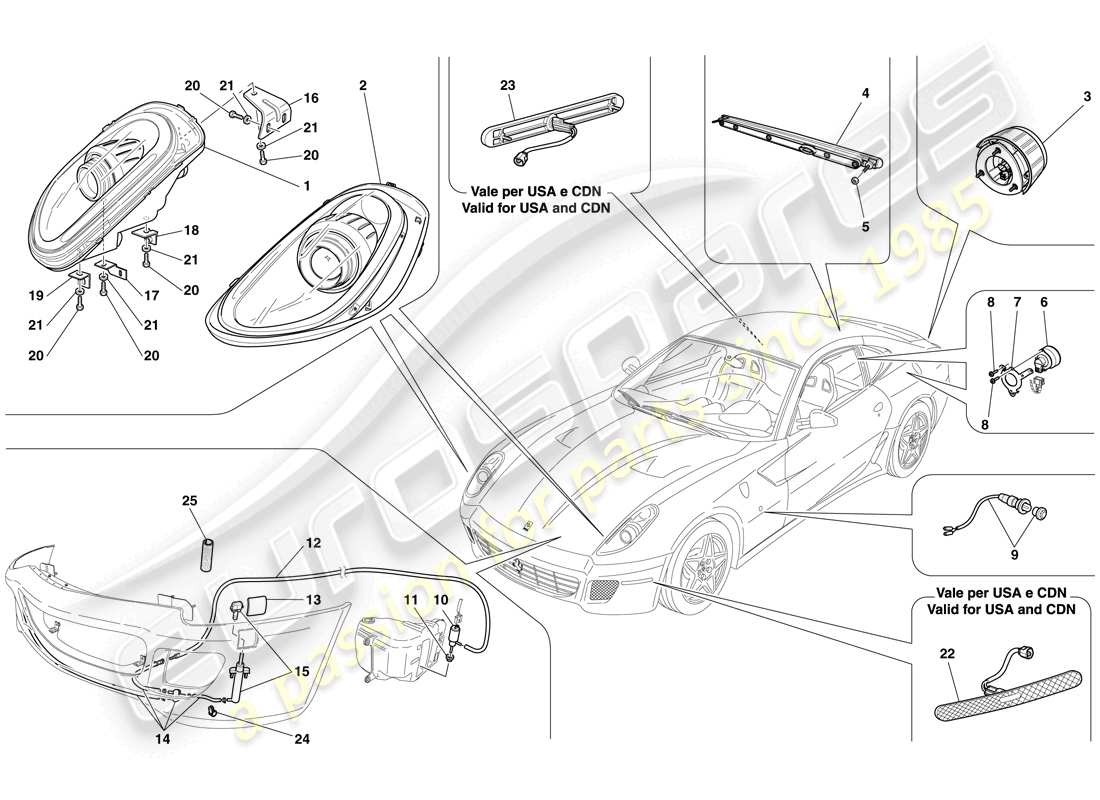 ferrari 599 gtb fiorano (europe) headlights and taillights parts diagram
