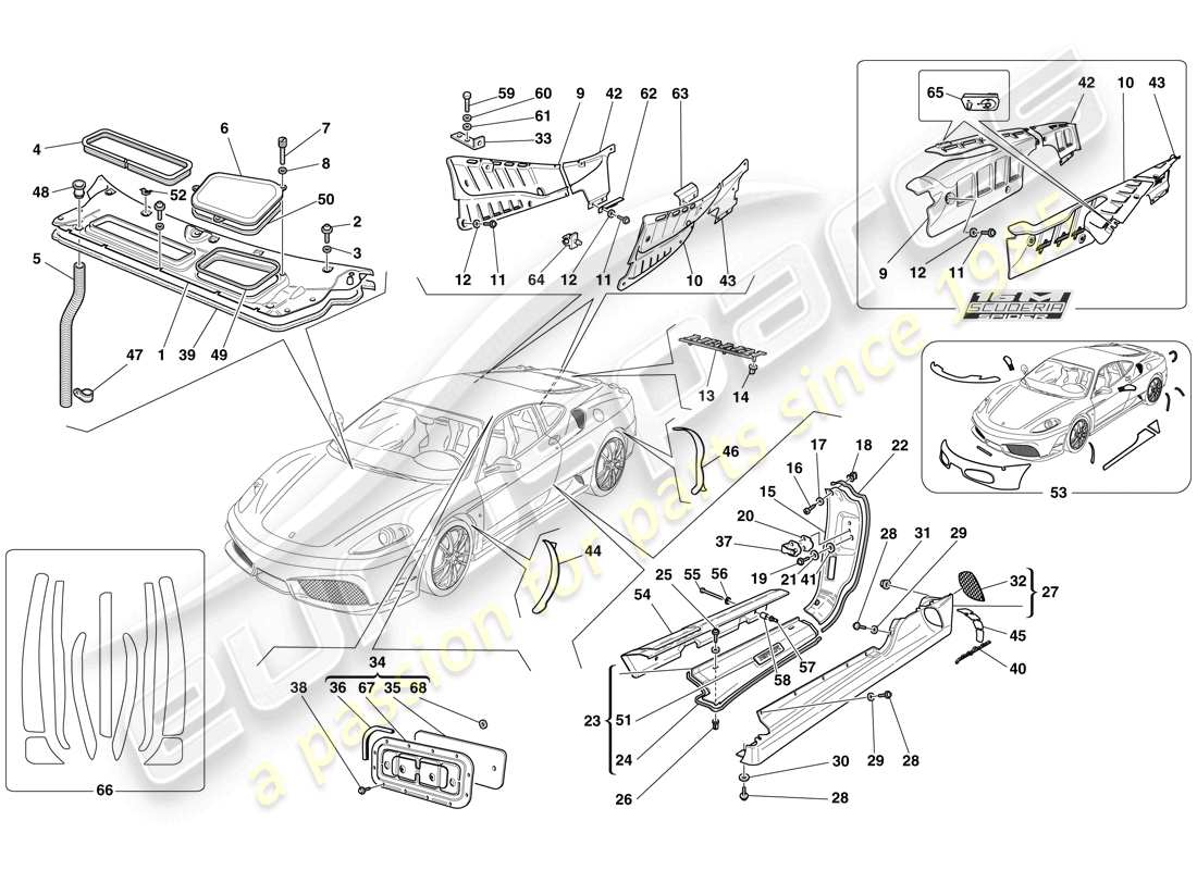ferrari f430 scuderia (europe) shields - external trim parts diagram
