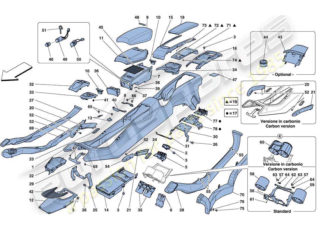 ferrari ff (europe) tunnel - substructure and accessories part diagram