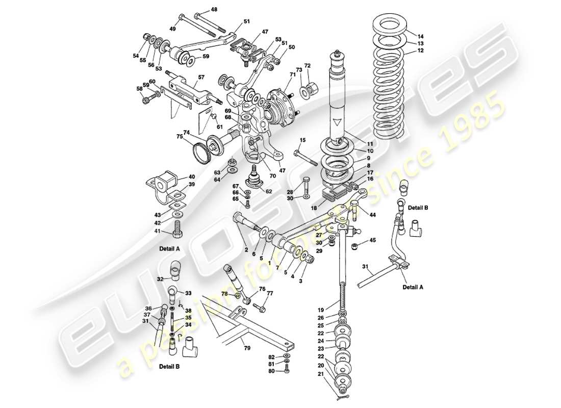 aston martin v8 volante (1999) front suspension part diagram