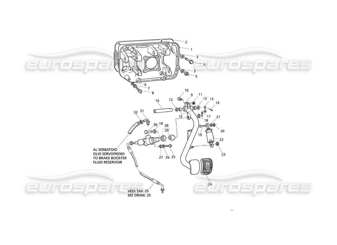 maserati qtp v8 evoluzione clutch pedal and pump pedal support (rh drive) parts diagram
