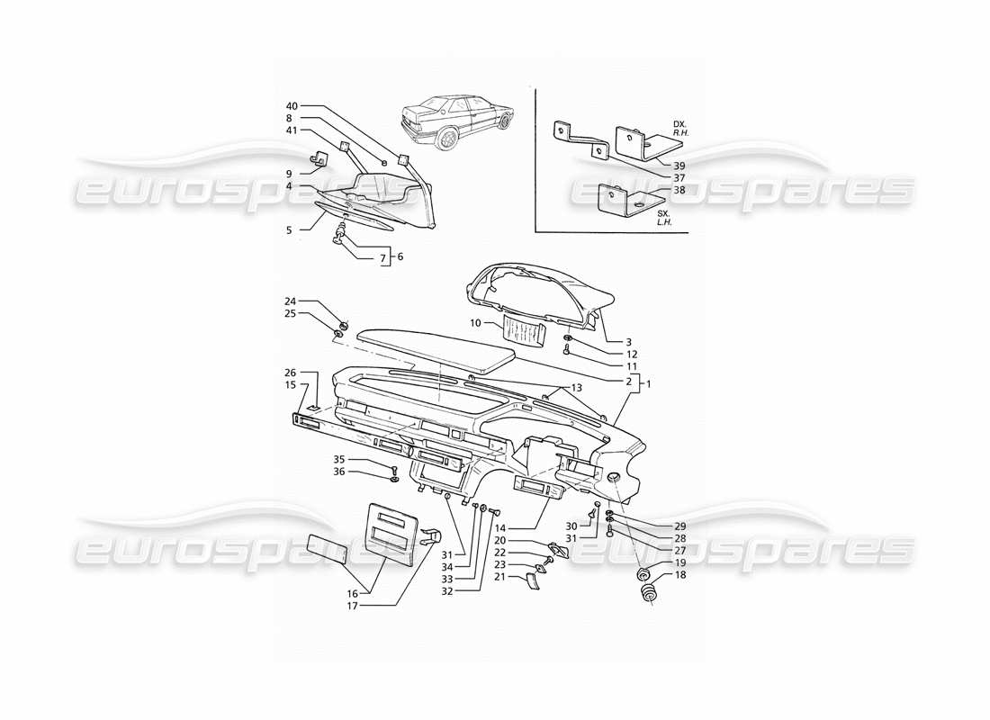 maserati ghibli 2.8 gt (variante) instrument panel (rh drive) part diagram