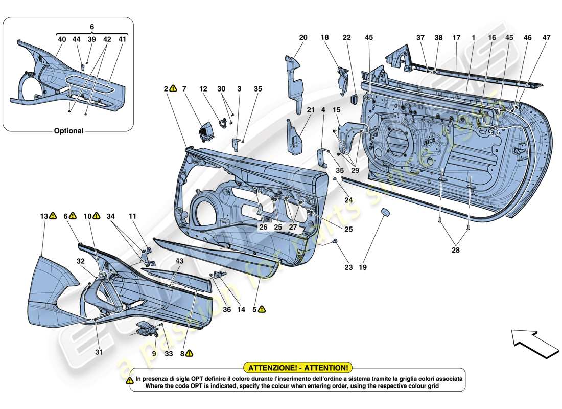 ferrari 812 superfast (europe) doors - substructure and trim parts diagram