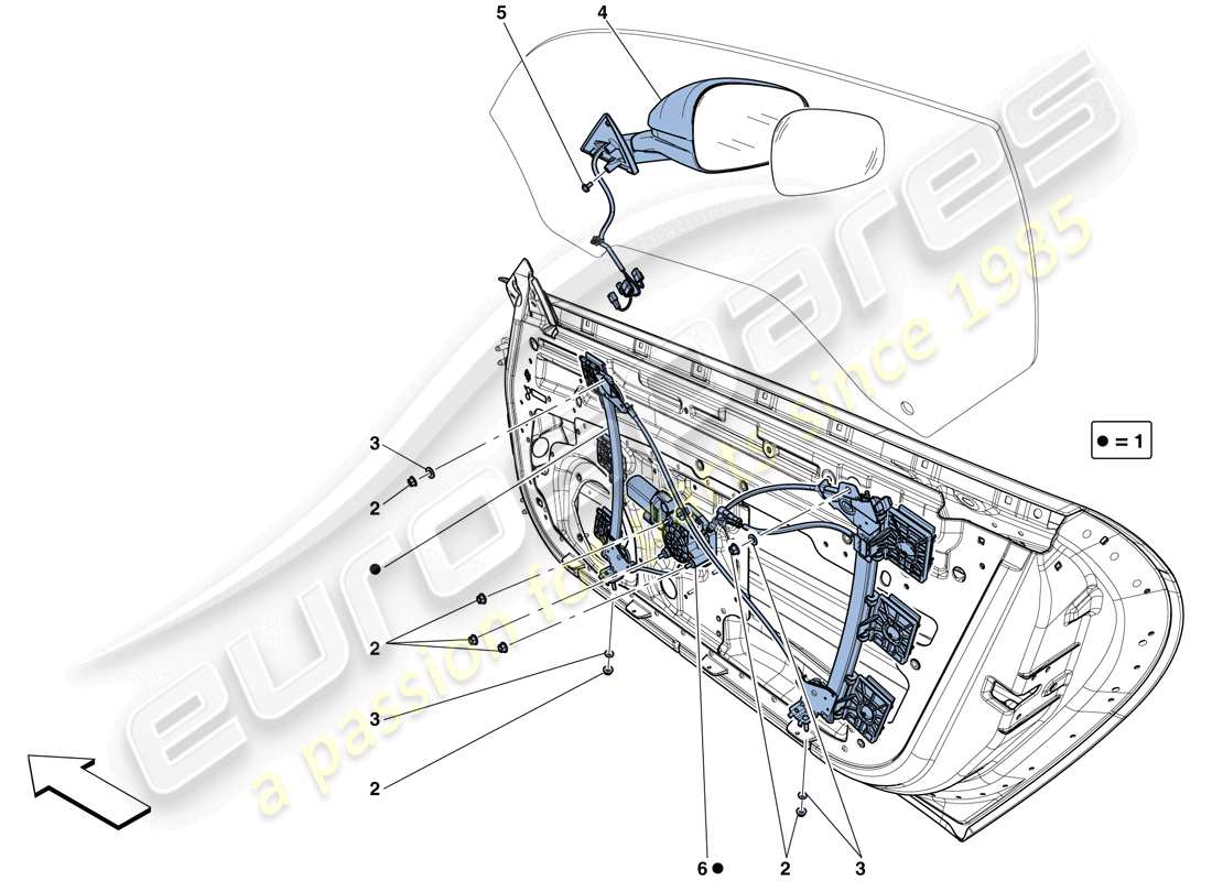 ferrari f12 tdf (europe) doors - power window and rear view mirror parts diagram