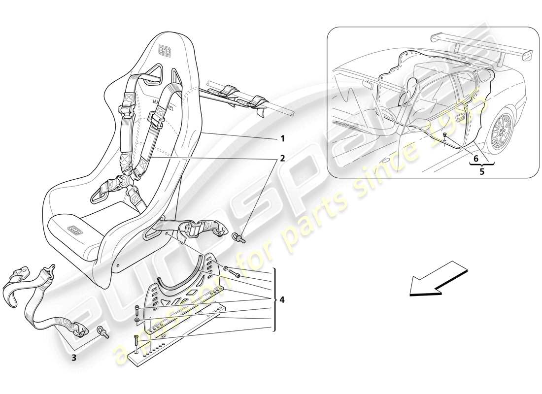 maserati trofeo front seat, belts and rear cover parts diagram