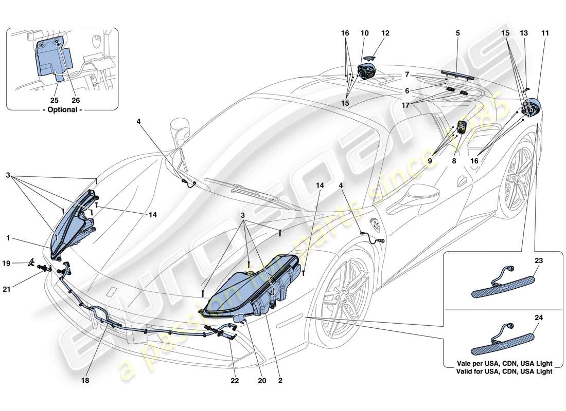 ferrari 488 spider (rhd) headlights and taillights part diagram