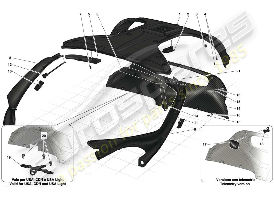 ferrari laferrari (usa) headliner trim and accessories parts diagram