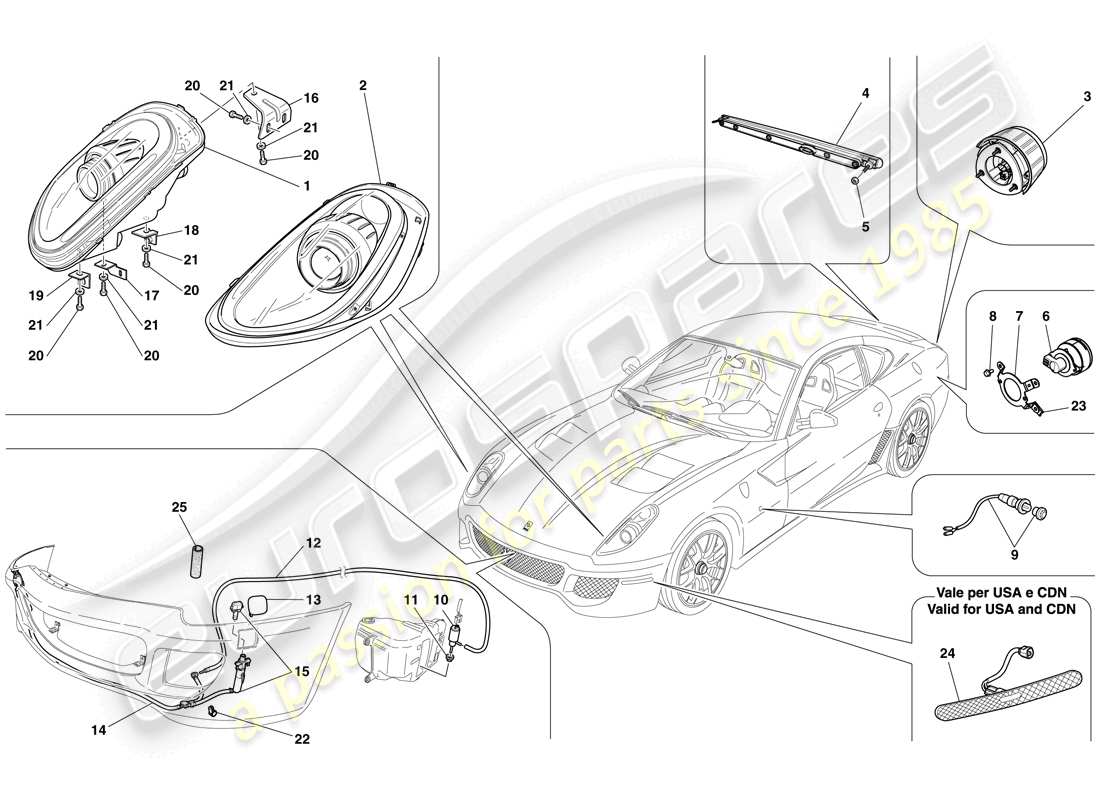 ferrari 599 gto (rhd) headlights and taillights part diagram