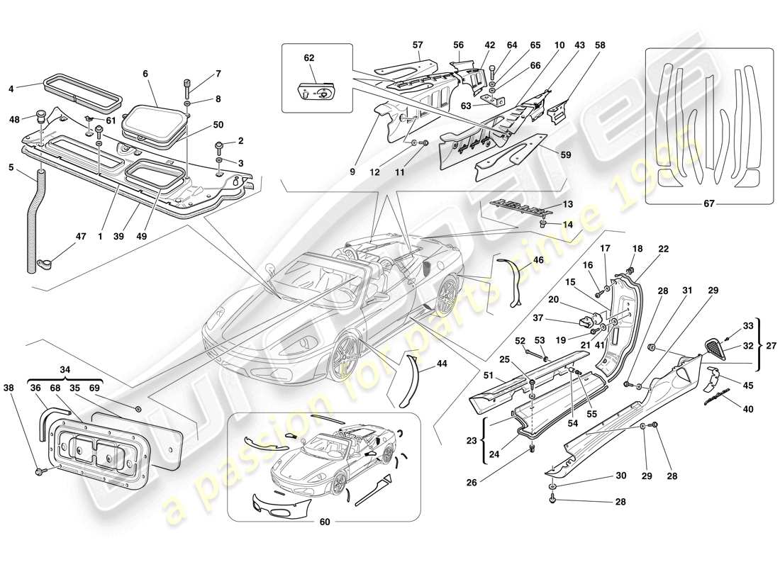 ferrari f430 spider (europe) shields - external trim part diagram