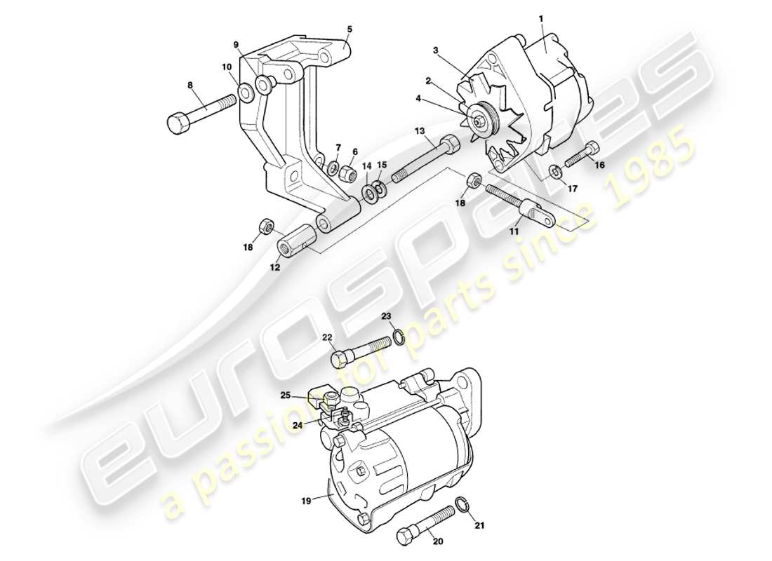 aston martin v8 volante (2000) generator, starter & air pump part diagram