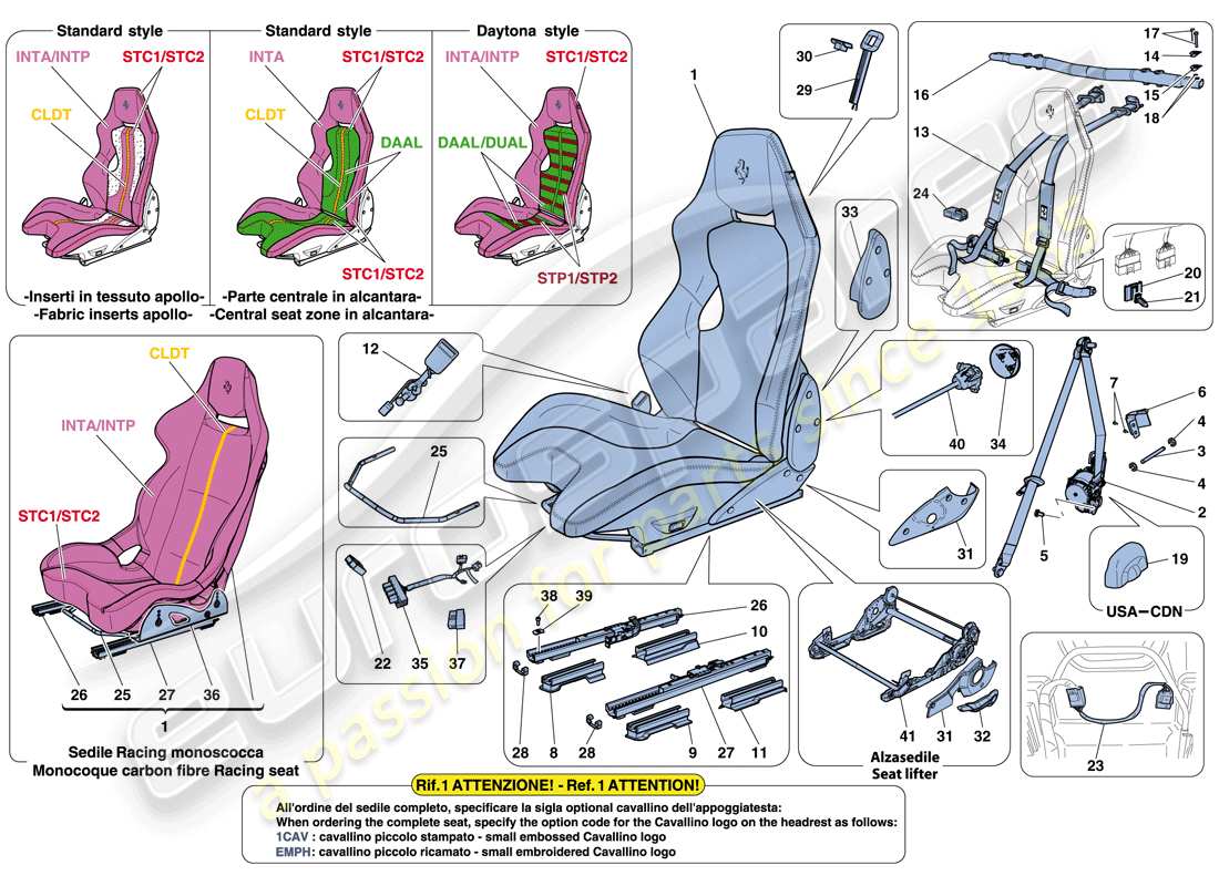 ferrari f12 tdf (usa) racing seat part diagram