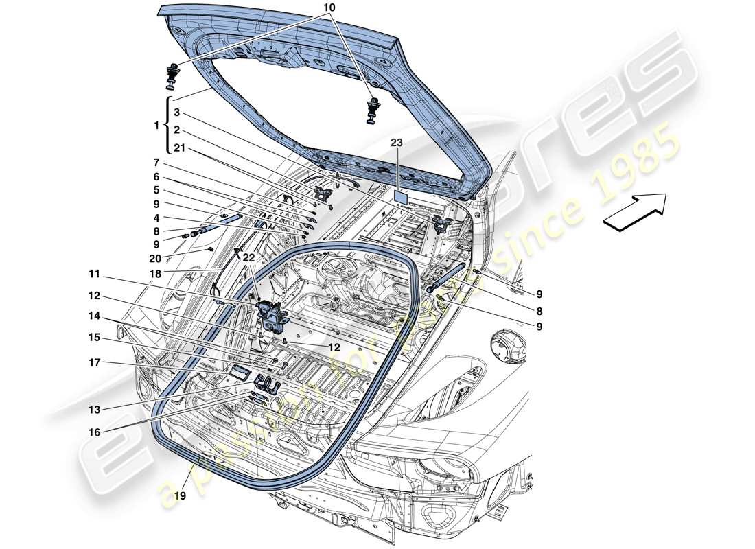 ferrari f12 tdf (usa) rear lid and opening mechanism part diagram