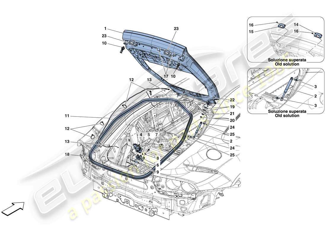 ferrari 812 superfast (rhd) rear lid and opening mechanism parts diagram