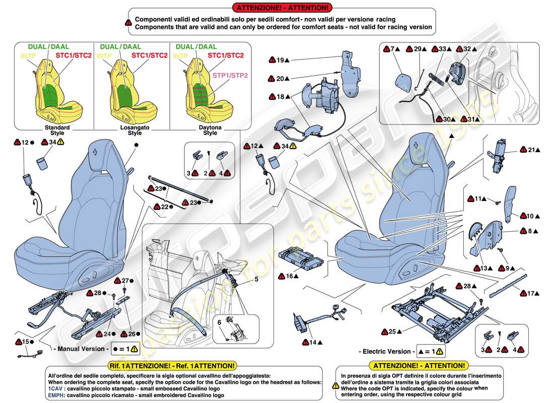 ferrari 488 spider (europe) seats - seat belts, guides and adjustment part diagram