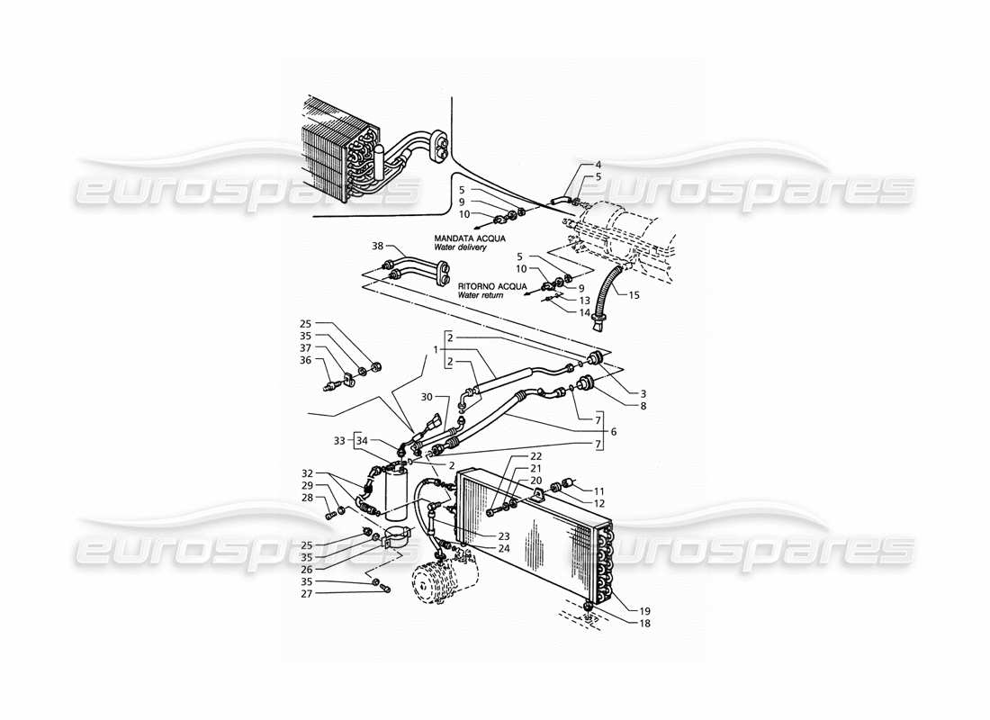 maserati qtp. 3.2 v8 (1999) air conditioning system (lh drive) with r134a gas part diagram