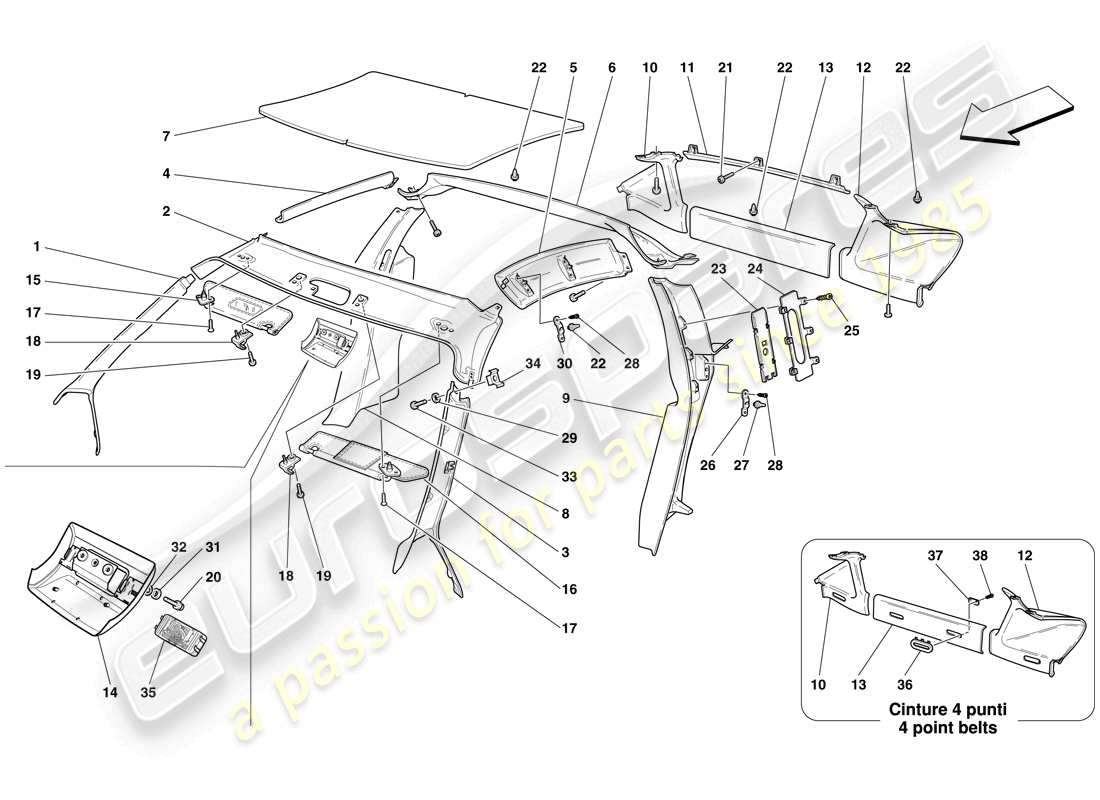 ferrari f430 scuderia spider 16m (europe) headliner trim and accessories part diagram