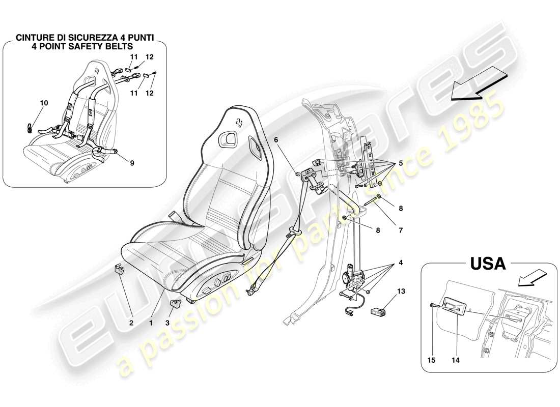 ferrari 599 gto (rhd) complete front seat and seat belts part diagram