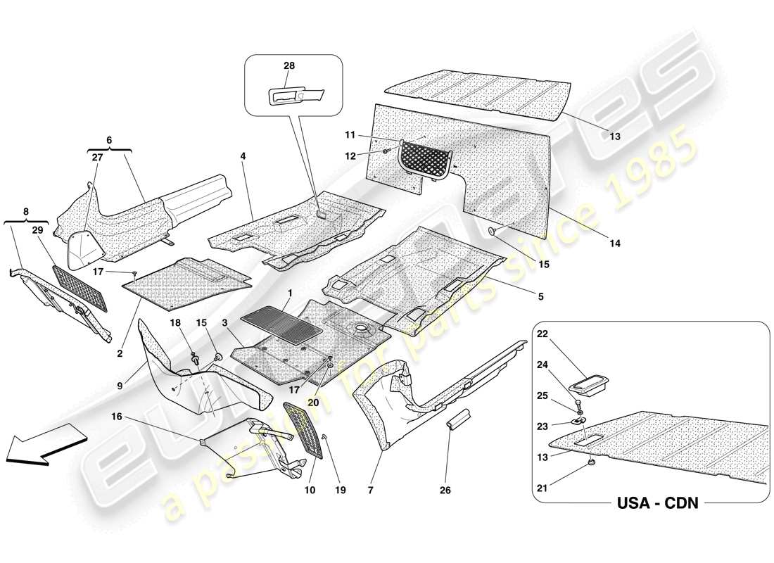 ferrari 599 gto (rhd) passenger compartment trim and mats part diagram