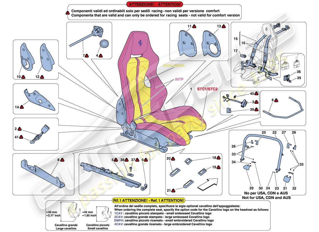 ferrari 458 italia (europe) racing seat parts diagram
