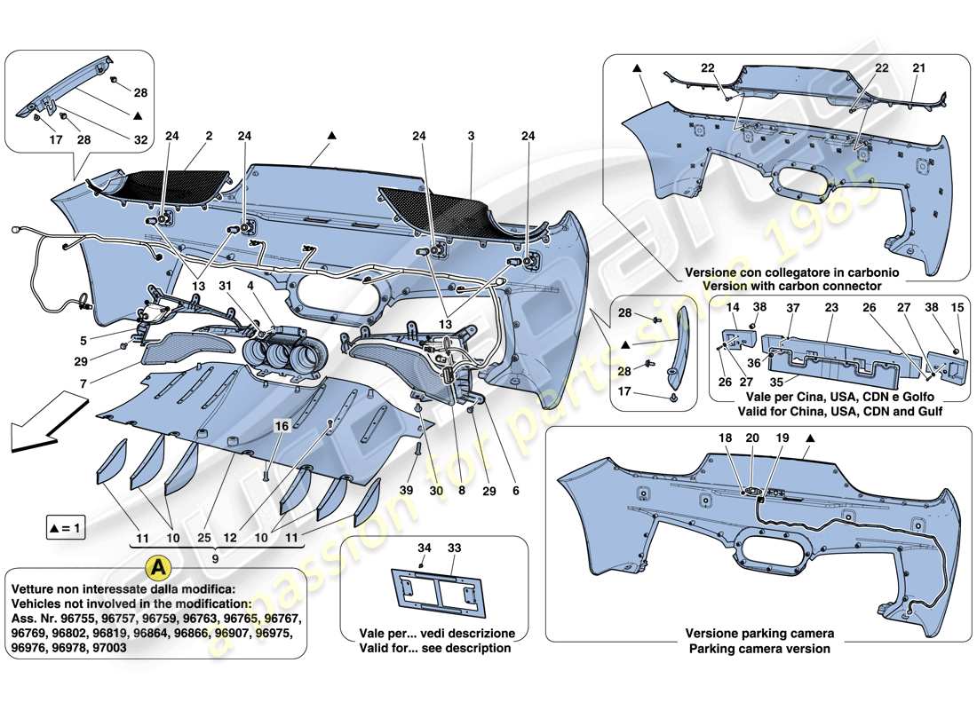 ferrari 458 spider (europe) rear bumper parts diagram