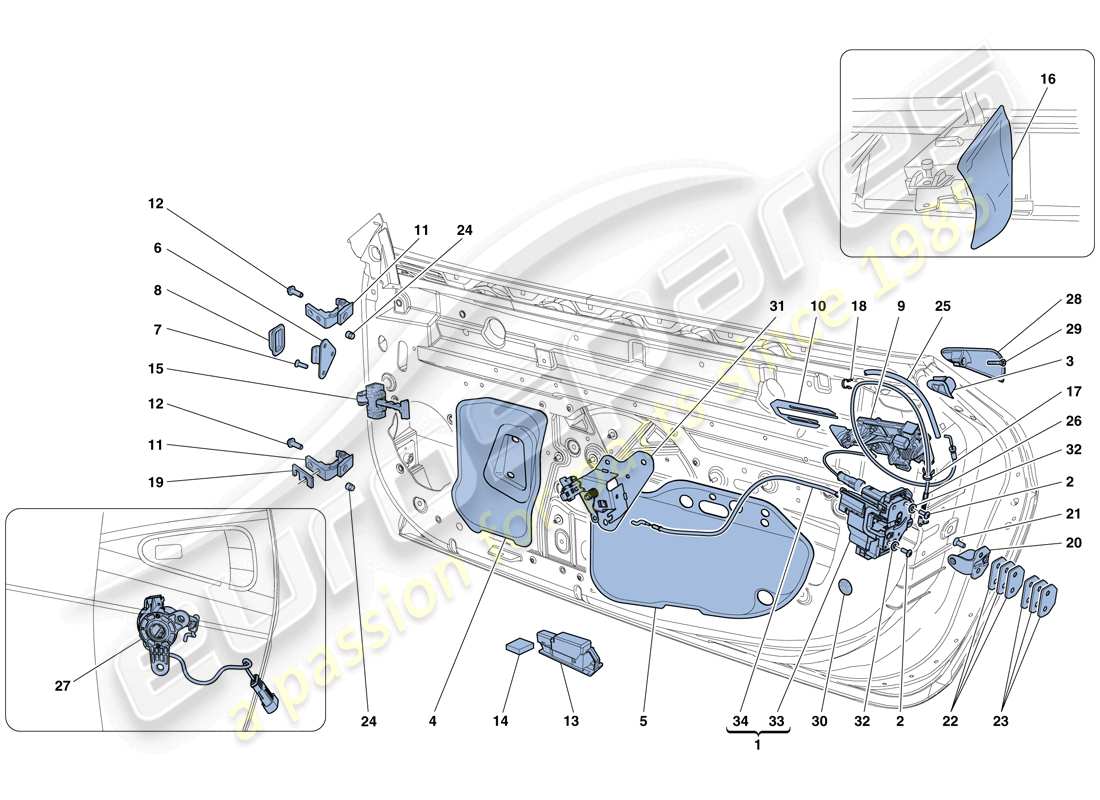 ferrari 458 speciale (rhd) doors - opening mechanisms and hinges parts diagram