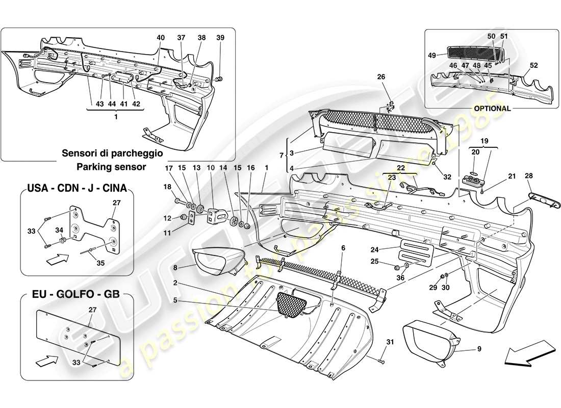 ferrari f430 coupe (europe) rear bumper parts diagram