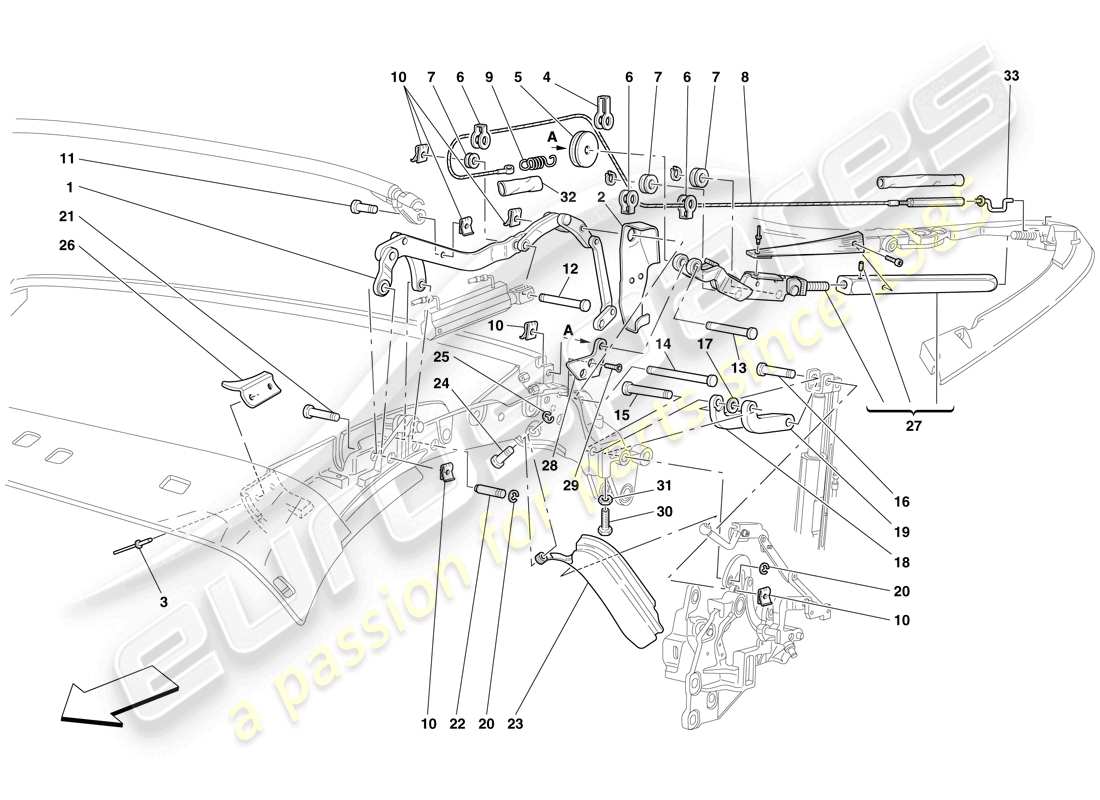 ferrari f430 spider (rhd) roof kinematics - upper part parts diagram