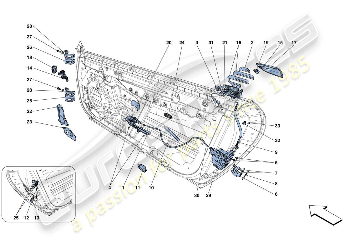 ferrari gtc4 lusso t (usa) doors - opening mechanisms and hinges parts diagram