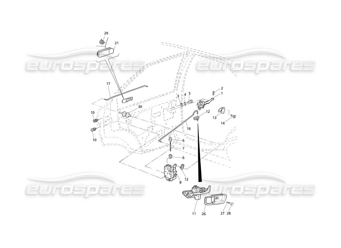 maserati qtp v8 evoluzione rear doors: hinges and inner controls part diagram