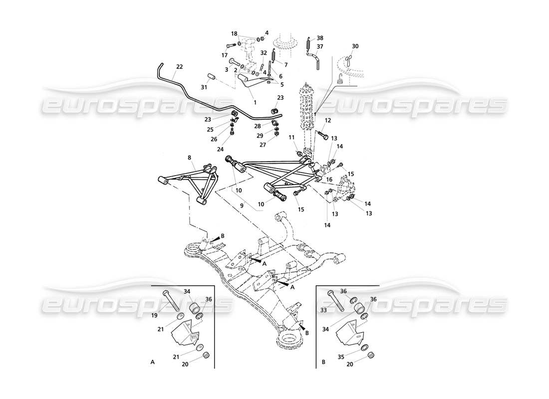 maserati qtp v8 evoluzione rear suspension and antiroll bar parts diagram