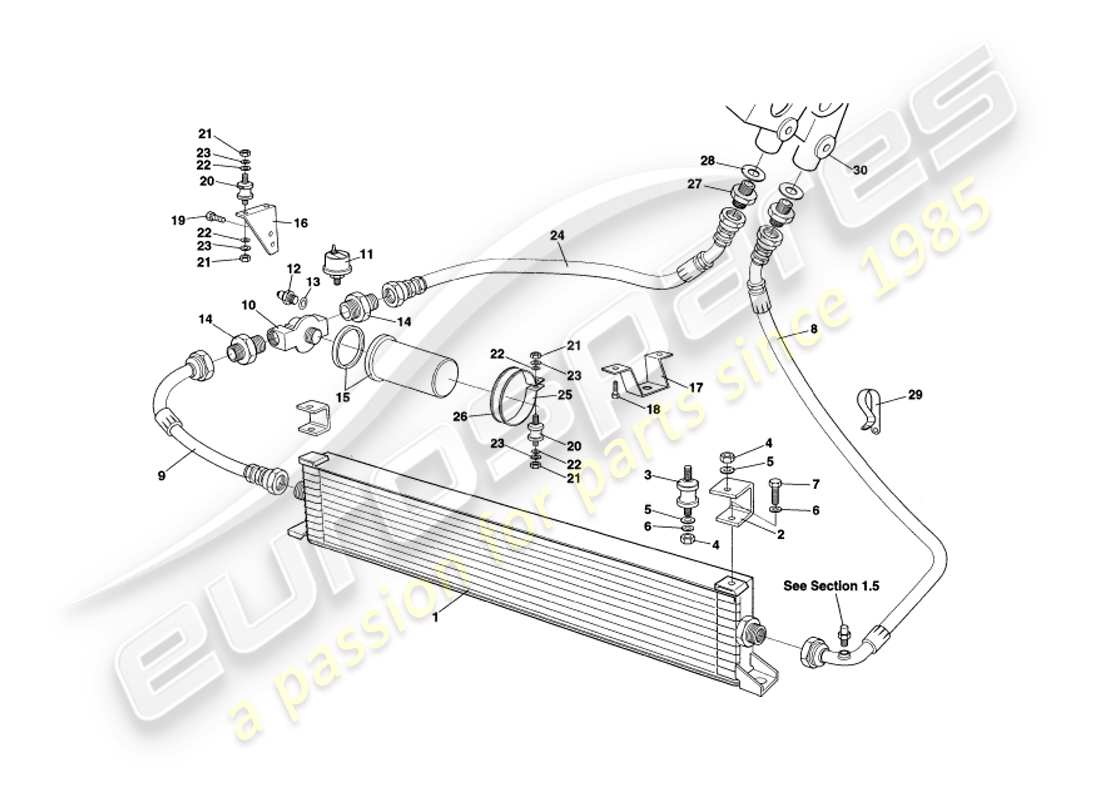 aston martin v8 volante (1999) oil cooling system part diagram