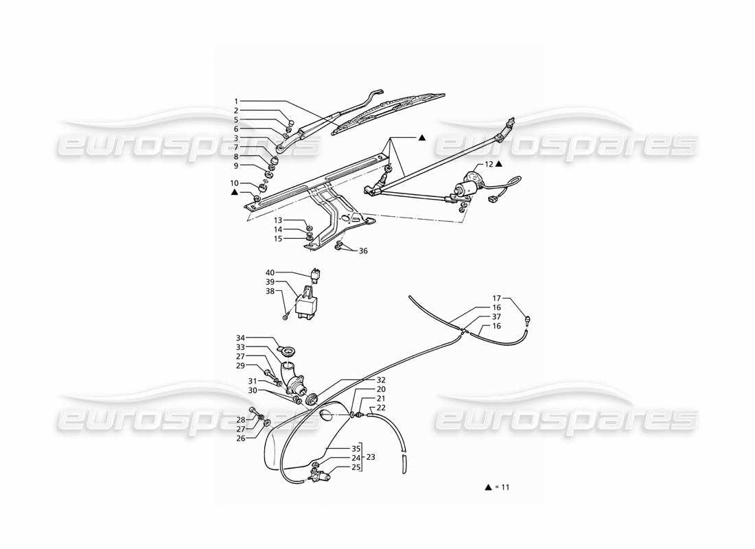maserati ghibli 2.8 (abs) windscreen wiper washer (rh drive) part diagram