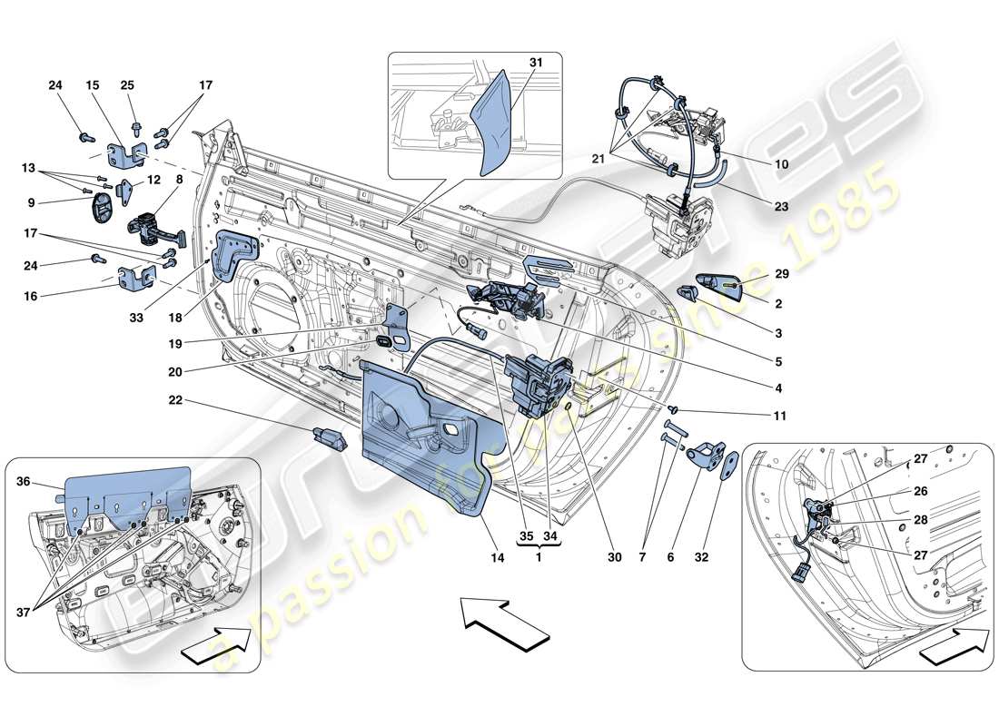 ferrari f12 tdf (rhd) doors - opening mechanisms and hinges parts diagram