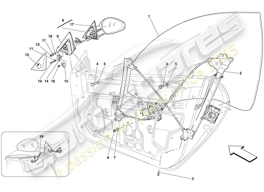 ferrari 599 gto (europe) doors - power windows and rear-view mirror parts diagram