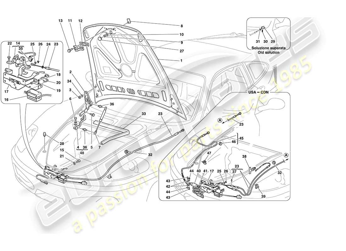 ferrari f430 coupe (usa) front lid and opening mechanism parts diagram