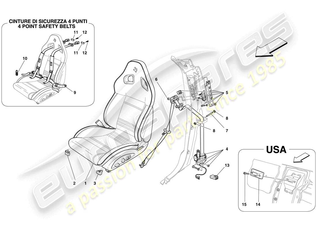 ferrari 599 gto (europe) complete front seat and seat belts parts diagram