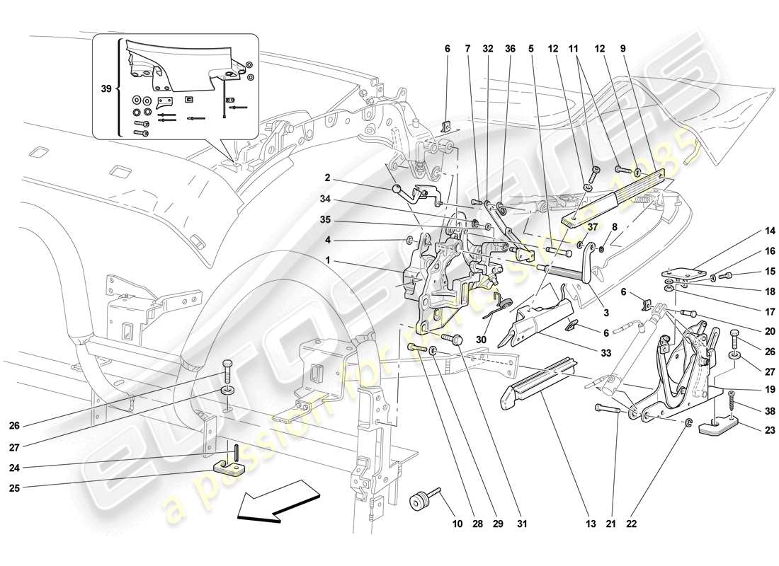 ferrari f430 scuderia (europe) roof kinematics - lower part parts diagram