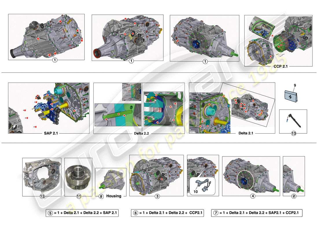 ferrari f12 berlinetta (europe) gearbox repair kit parts diagram