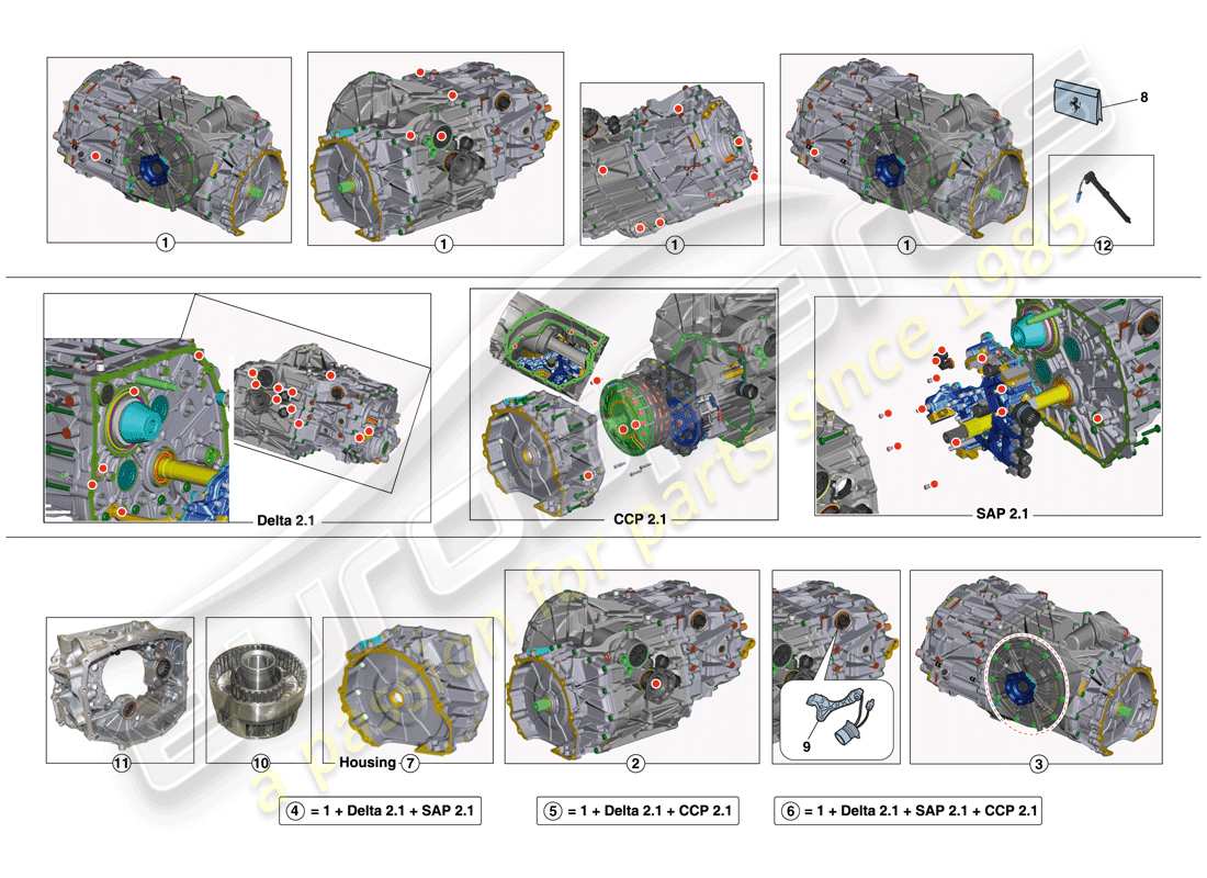 ferrari 458 spider (usa) gearbox repair kit part diagram