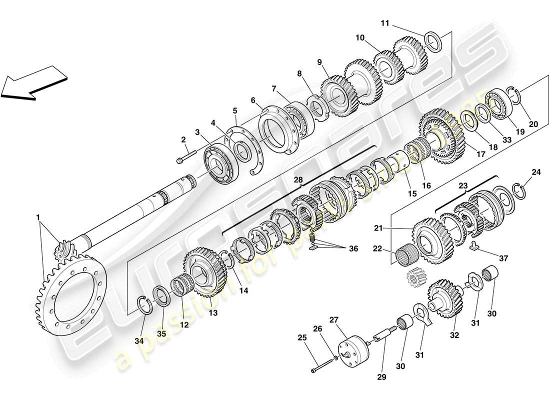 ferrari f430 coupe (europe) secondary shaft gears part diagram